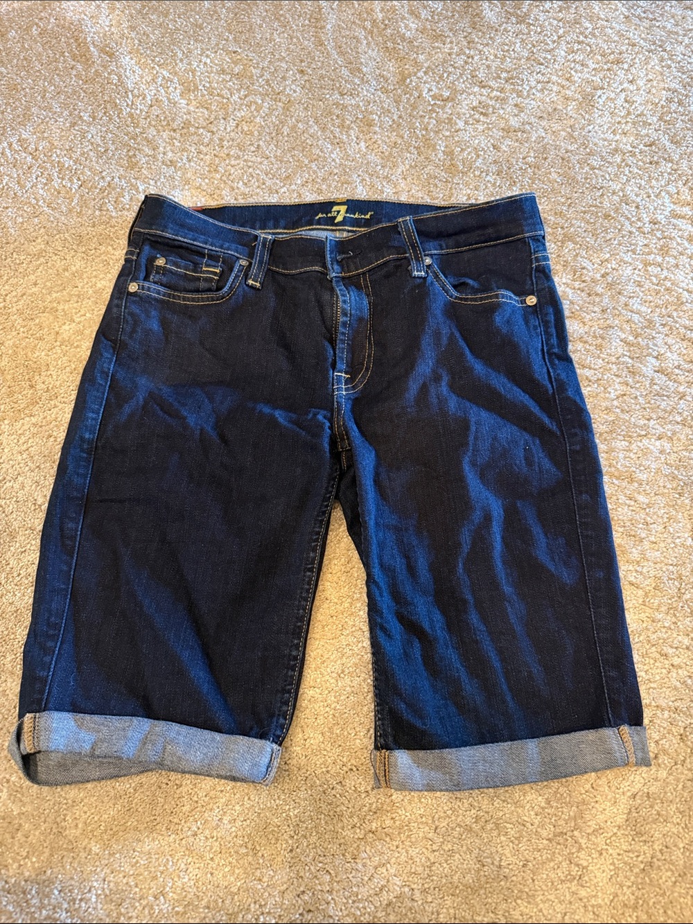 7 for all mankind size 29. Dark Blue Denim Bermuda Shorts - Women